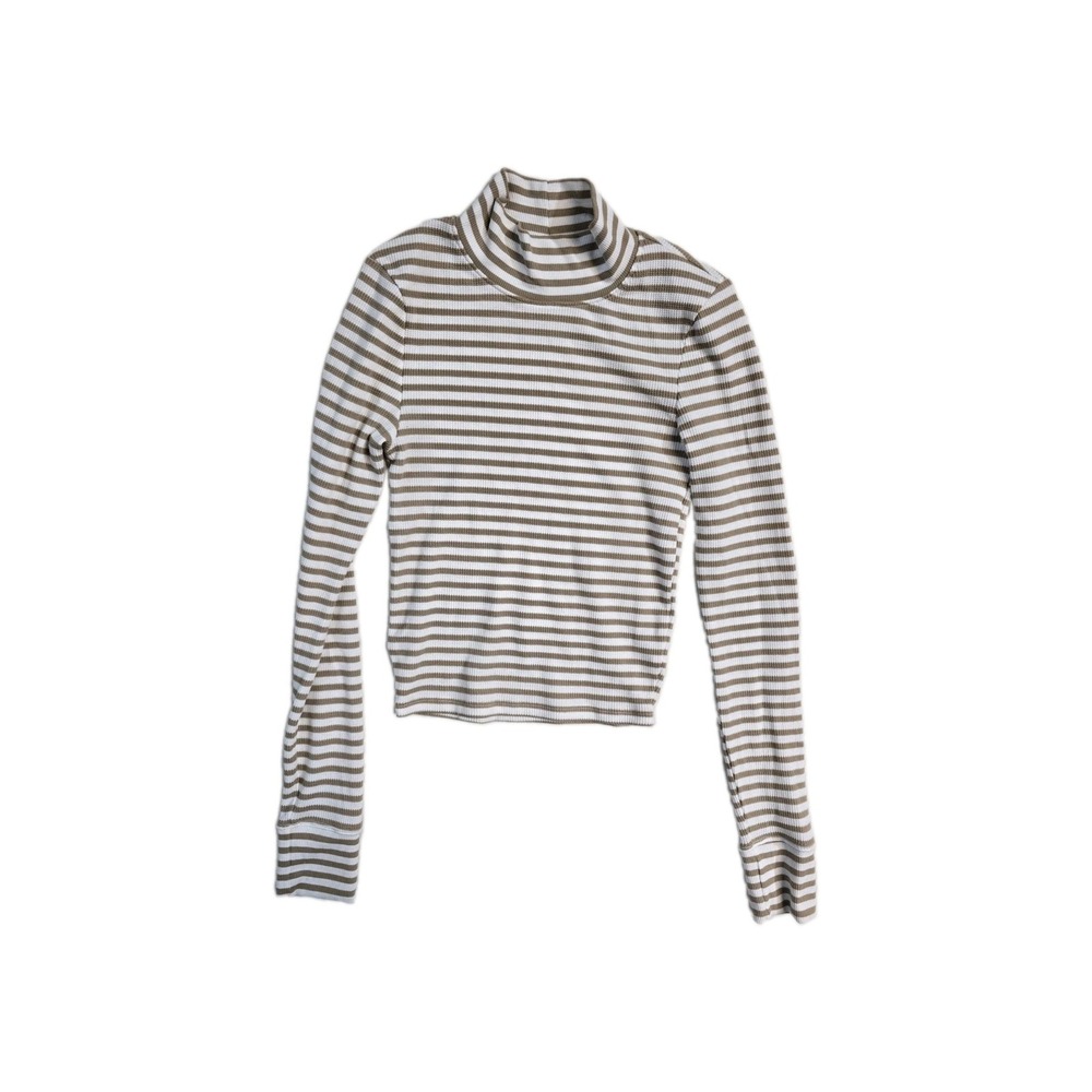 American Eagle Striped Cropped Turtleneck Long Sleeves Shirt S